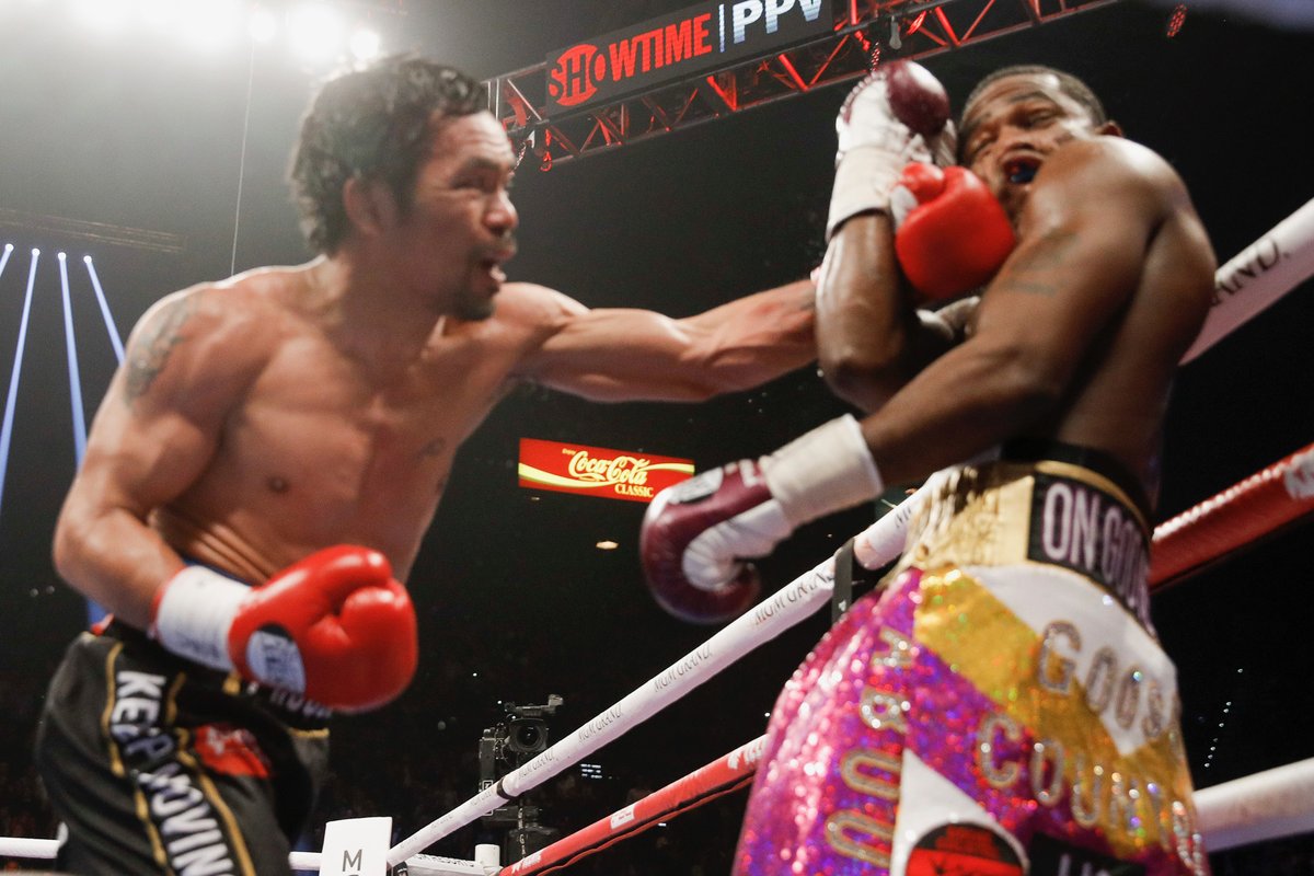 Pacquiao, 40, dominates 29-year-old Adrien Broner to retain his WBA welterweight title at the MGM Grand Arena on Sunday (Jan. 20, 2019). (Photo courtesy of Twitter/@ShowtimeBoxing)