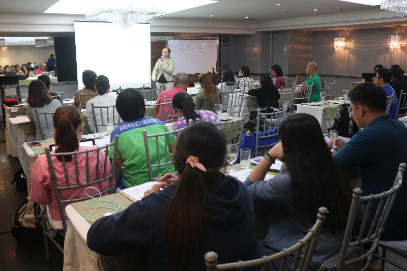 Dr. Visitacion P. Antonio, Head of Toxicology Department of East Avenue Medical Center, presents the various kinds of metals that are harmful to the body to participants during the 3-day “Training on Identification Management and Referral of Patients with Metal Poisoning (HMP) for Medical Doctors and Public Health Nurses” particularly from the provinces of Marinduque and Palawan held at the Sulo Riviera Hotel, Quezon City from July 25-27, 2017.