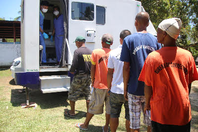 Pasugui inmates in a que for chest x-ray during the two-day mass screening held in Sablayan Prison and Penal Farm on April 5-6, 2017.