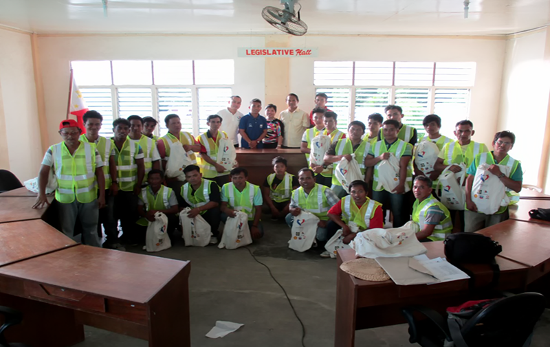 At the back from left-right: Mr. John David Fajilan (Malampaya Foundation Inc.), Mr. Jerome C. Madrona (DTI-Romblon), Ms. Yolanda M. Fortunato (TESDA Romblon), Mayor Lemuel Cipriano, and Mr. Amilo Gado (TESDA-ANTS/Trainer) during the graduation and closing program of the training.